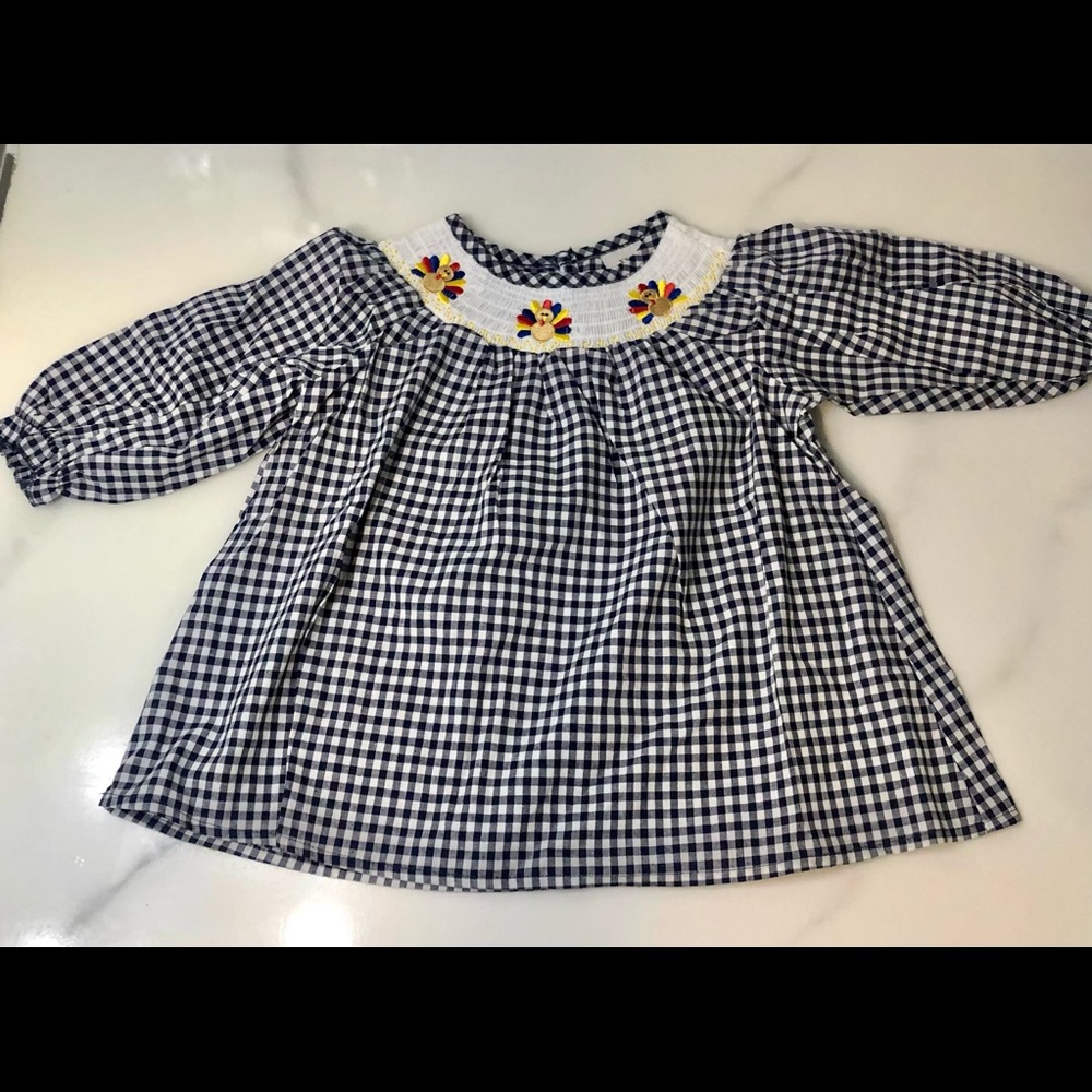 Smocked Turkey Dress - Navy Gingham